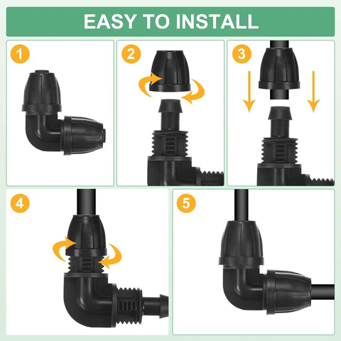 Installation guide for Drip Irrigation Barbed Locking Fittings 10 Pack, 3/8 Inch Elbow Tubing Connectors, Plastic Couplings.
