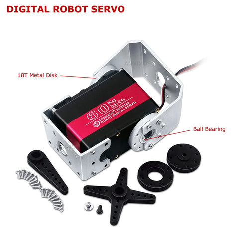 ANNIMOS 60KG robot servo motor with metal frame, red/black body, mounting brackets and screws