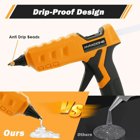 Cordless 100W Hot Glue Gun For 20V MAX Battery Tool Only Wireless Full Size Glue Gun With 12 Glue Sticks Included showcasing drip-proof design