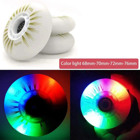 Eight Pack Inline Skate Wheels With Bearings ABEC 9 Light Up 68mm, 70mm, 72mm, 76mm, Durable 90A PU, color flashing wheels