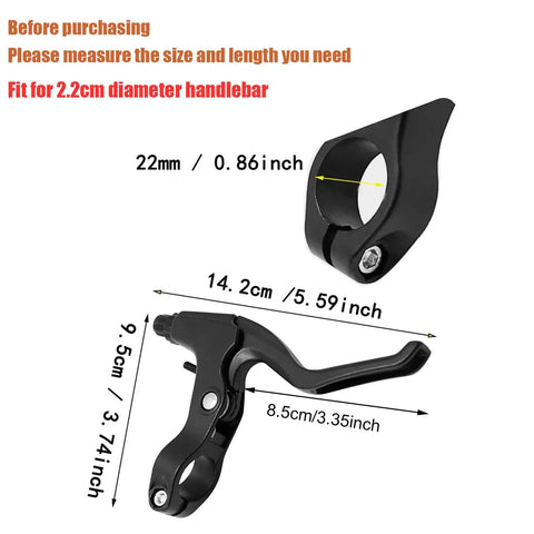 Universal Aluminum Alloy Bike Brake Levers Set For Mountain Road Folding And Kids Bikes Lightweight Durable Grippy Hand Levers 2.2cm Diameter Black Finish with dimensions