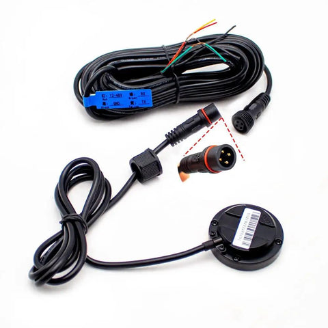Non Contact Vehicle Fuel Level Sensor For Fuel Management And Oil Level Detection Waterproof Metal Shell With Built In Magnet 0 To 5V Output Diesel And Gas Tank Gauge Durable Outdoor Use Easy Install For Cars And Trucks with cables and connectors.
