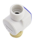 Top view of P3 Water Flow Meter with Heavy Duty Brass Swivel for Outdoor Hose, showing connector and LCD display housing.