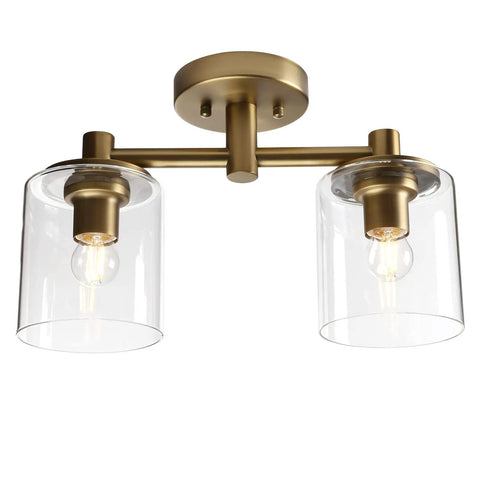 2 Light Industrial Pendant Ceiling Light With Glass Shade Semi Flush Mount Fixture For Hallway Loft Kitchen Bar Living Room Dope Modern Farmhouse Decor