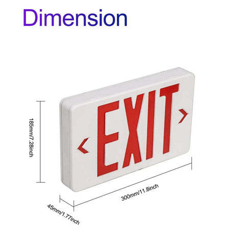 Red LED Exit Sign With Battery Backup Hardwired Emergency Exit Light UL Listed, dimensions 300x185x45mm, 6 Pack view