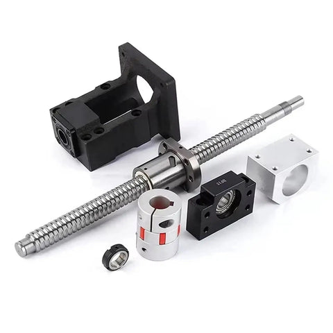 Premium 20mm Ballscrew Kit SFU2010 With C7 Grade Precision Parts For CNC Machines Plus BF15 HM15 DSG20H Coupler and NEMA32 Adapter, shown with ballscrew, nuts, and mounts