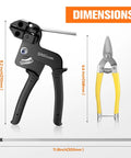 Beefy 304 Stainless Steel Cable Tie Gun Kit With 100 Heavy Duty Zip Ties and Industrial Scissors dimensions illustration