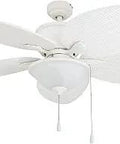 52 Inch Indoor Outdoor Ceiling Fan With Glass Bowl Light Kit, white finish, 5 leaf blades, pull chain