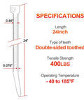 Diagram showing specifications of Heavy Duty 24 Inch Zip Ties With 400 Lb Tensile Strength, Double Sided Toothed Nylon Cable Ties.