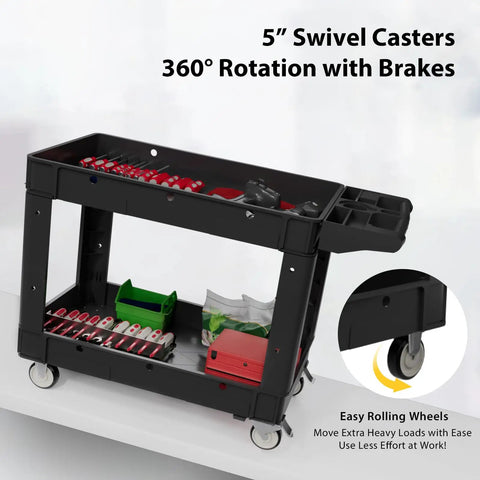 Heavy Duty Two Shelf Utility Cart On Wheels For Warehouse Office Restaurant And Garage Commercial Grade Rolling Trolley
