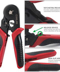 Pro Grade Heavy Duty Square Ferrule Crimping Tool Kit with Square Ferrule Plier for AWG 23 to 7 features detailed view.