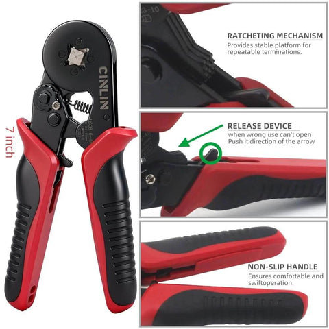 Pro Grade Heavy Duty Square Ferrule Crimping Tool Kit with Square Ferrule Plier for AWG 23 to 7 features detailed view.