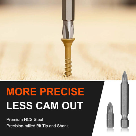 Screwdriver bit inserting a screw into wood with text on precision; part of 104 Piece Drill Bit And Driver Set With Tough Case Titanium Twist Bits Impact Driver Bits Masonry Spade Bits And Nut Drivers For Wood Metal Concrete Beefed Up All In One DIY Power Kit For Pros And Home Projects.