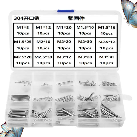 150 Piece Stainless Steel Spring Pin Kit For Mechanical Hitches And Dowels Smooth Surface Durable Split Pins Quick Lock Nut And Bolt Anti Loosening Fasteners For Tough DIY Projects, 304 pins in organizer