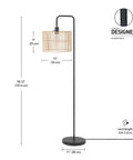 58 Inch Matte Black Floor Lamp With Bamboo Shade That Peeks Through, Easy On Off Rotary Socket Switch, Cozy Cottagecore Vibe