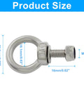 Front view of 10 Piece M6 x 16mm Stainless Steel Eye Bolts Set With Nuts And Washers Heavy Duty Lifting Eye Bolts For Rigging And Hoisting.