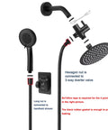 High Pressure 8 Inch Round Rain Shower With 5 Settings Handheld Filter Combo Matte Black Self Adhesive Holder And 1.5M Hose