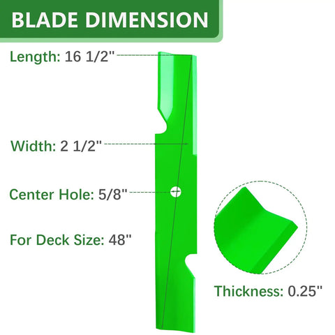 Blade dimensions for High Lift 48 Inch Mower Deck Blade For Scag Freedom Z Liberty Z Tiger Cub Exmark 48 Deck Replacement Fits Hustler 601123.