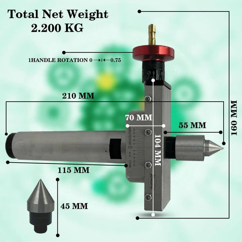 MT4 Taper Turning Attachment With Interchangeable Revolving And Dead Centers dimensions displayed