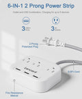 6-IN-1 2 Prong To 3 Prong Outlet Adapter With A 6.6 Ft Braided Extension Cord, Polarized Plug, Three AC Outlets And Three USB Ports