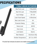 Specifications of 12V DC Linear Actuator 176 Lbs 800N High Speed 0.78 Inches Per Second Stroke 4 Inches IP65 Waterproof Electric Actuator