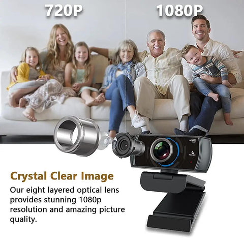 Smooth As Butter 60Fps 1080P HD Webcam With Dual Noise Reducing Mics and a Generous 120 Degree Wide Angle on a desk.
