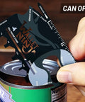18 In 1 Credit Card Sized Multitool Card For Quick Fixes And Everyday Carry, shown opening a can