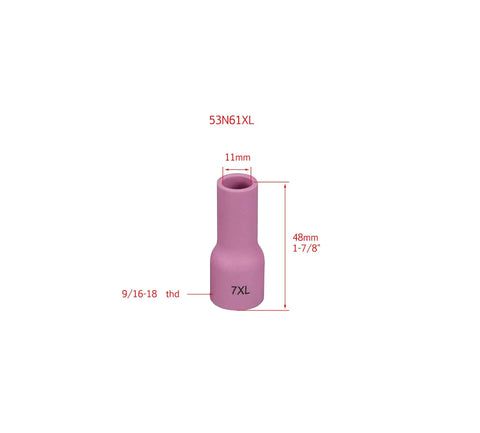 Pink TIG Gas Lens Alumina Nozzle Ceramic Cup Extended 53N61XL Seven Sixteenth Inch 11mm for Welding Torch Kit