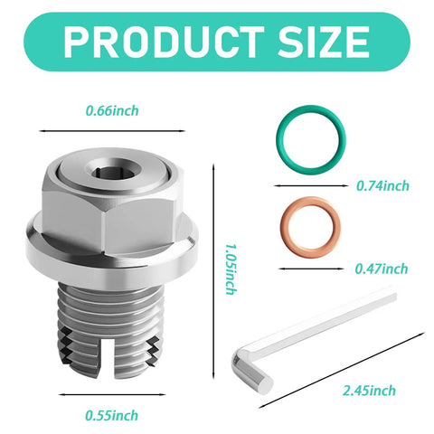 Get Your Car Running Smooth With This Heavy Duty Oversize M14 Piggyback Self Tapping Oil Drain Plug Repair Kit To Fix Stripped Threads And Stop Leaks Fast Without Costly Pan Replacements Or Drippy Engine Oils. Stainless steel M14 drain plug kit with O-rings and hex key