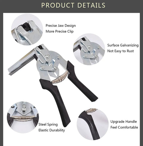 Type M Hog Ring Pliers Kit With 2400 M Clips showing precise design, galvanized surface, ergonomic handle, and steel spring durability.