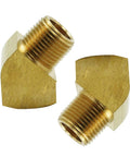 Pack of 2 brass 45-degree street elbows, 1/4in NPT male to 1/4in NPT female