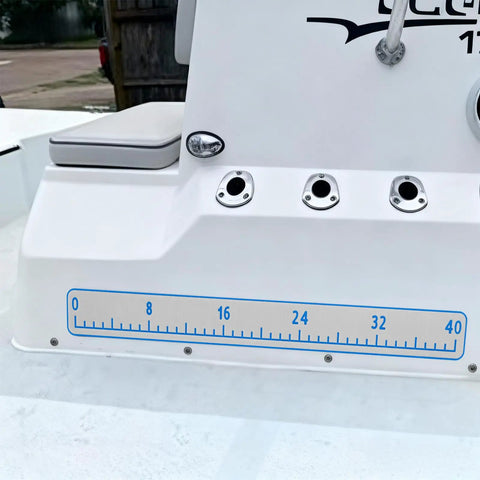 40 Inch EVA Foam Fish Ruler with Self Adhesive Backing on boat surface, non-skid, waterproof, measures up to 40 inches.