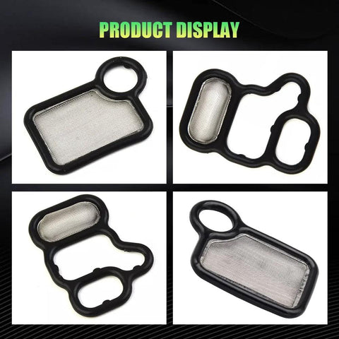VVT VTEC Solenoid Gasket Kit With Valve Cover Gasket Set And Spool Valve Filter Screen, Engine Seal Replacement For Honda Civic Accord CR-V, 15845-RAA-A01 15815-RAA-A02, Durable Oil Resistant OEM Grade Upgrade, shown with mesh screens and rubber gaskets