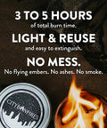 Portable Mini Tabletop Fire Pit 2 Pack No Wood No Embers 3 To 5 Hour Burn Time with container and flame detail