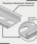 Close-up of 12 Inch 35mm Wide Top Hat Slotted Aluminum DIN Rail Mounts, showcasing premium aluminum material with burr-free finish.