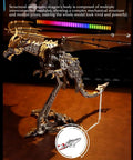 Pterosaur 3D Metal Puzzle Kit With 373 Piece Stainless Steel Mechanical Dragon For Adults Biomechanical Model STEM Build Gold Finish Collectible Gift For Builders on stand