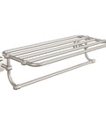 Iso 24 Inch Wide Hotel Style Towel Shelf With Towel Bar In Brushed Nickel for bathrooms sleek durable easy install towel rack