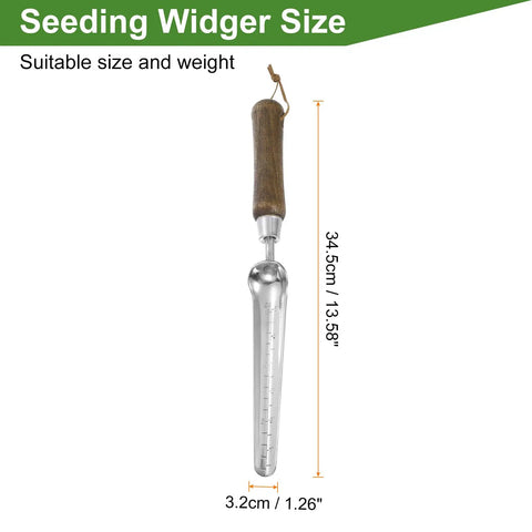 Compact Stainless Steel Garden Hand Shovel Seed Trowel With Wooden Handle, Lightweight, Rustproof, 13.58in x 1.26in, side view
