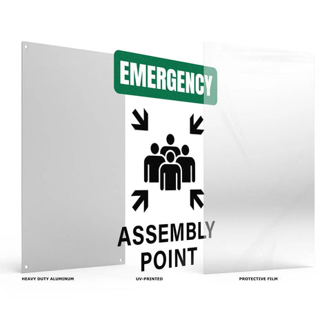 Emergency Assembly Point Sign 18x12 Inches Reflective Aluminum Waterproof Signage With Pre Drilled Holes For Warehouse School And Hospital Safety Built To Last