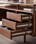 Top Shelf Solid Wood Office Desk Featuring Expert Mortise Tenon Joinery with open drawers showcasing walnut finish and storage.