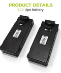 2 Pack 3.7V 1000mAh LiPo Battery For E88 E88MAX E99 E99MAX BD101 P15PRO P8 A13 A15 K10MAX K9MAX S1S And Other RC Drones Quadcopters