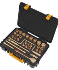 Heavy Duty Non Sparking Beryllium Copper 31 Piece Socket Set With Half Inch Drive Ratchet Kit And Extensions in a sturdy carrying case.