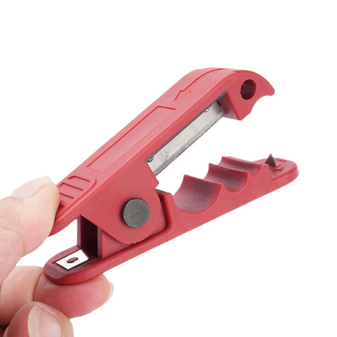 Fabater Auto Adjusting Wire Stripper Tool With Ergonomic Handle features a durable red plastic body for easy cable insulation removal.
