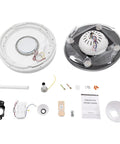 Pwefhsdjvh Ceiling Fan with LED Light 6-Speed Remote Control components including fan casing, light fixture, and remote control.