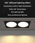 Tashace Led Recessed Ceiling Light Double Head Black Lights for Corridors showing 180° diffused lighting with two round white lamps.