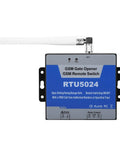 Real Deal 4G GSM Gate Opener With Super Smooth Cell Phone Access Control is a compact metal relay switch with an antenna.