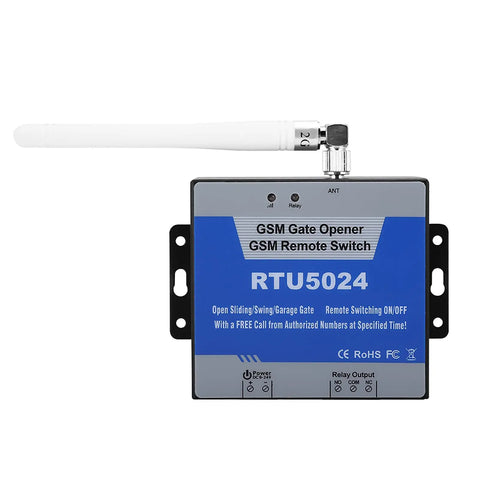 Real Deal 4G GSM Gate Opener With Super Smooth Cell Phone Access Control is a compact metal relay switch with an antenna.