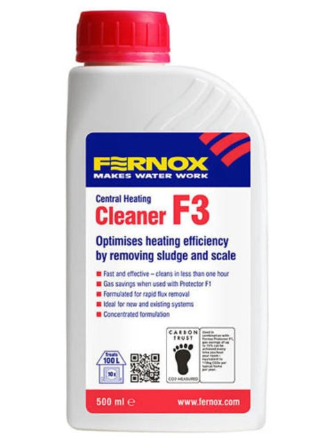 Bottle of F3 Central Heating Cleaner For Sludge And Scale Removal And Flux Residue Removal Ideal For Power Flushing, 500 ml size