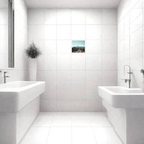 Bathroom wall with 8 Pack Sublimation Ceramic Tiles 6x6 White Glossy For Heat Press Transfer Printing Create Personalized Photo Frames and Gifts