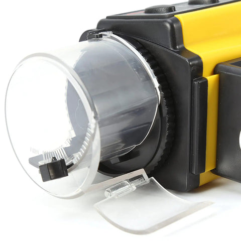 Close-up view of the feeding compartment of the Dead Simple Automatic Fish Feeder With Battery Powered Digital Timer.